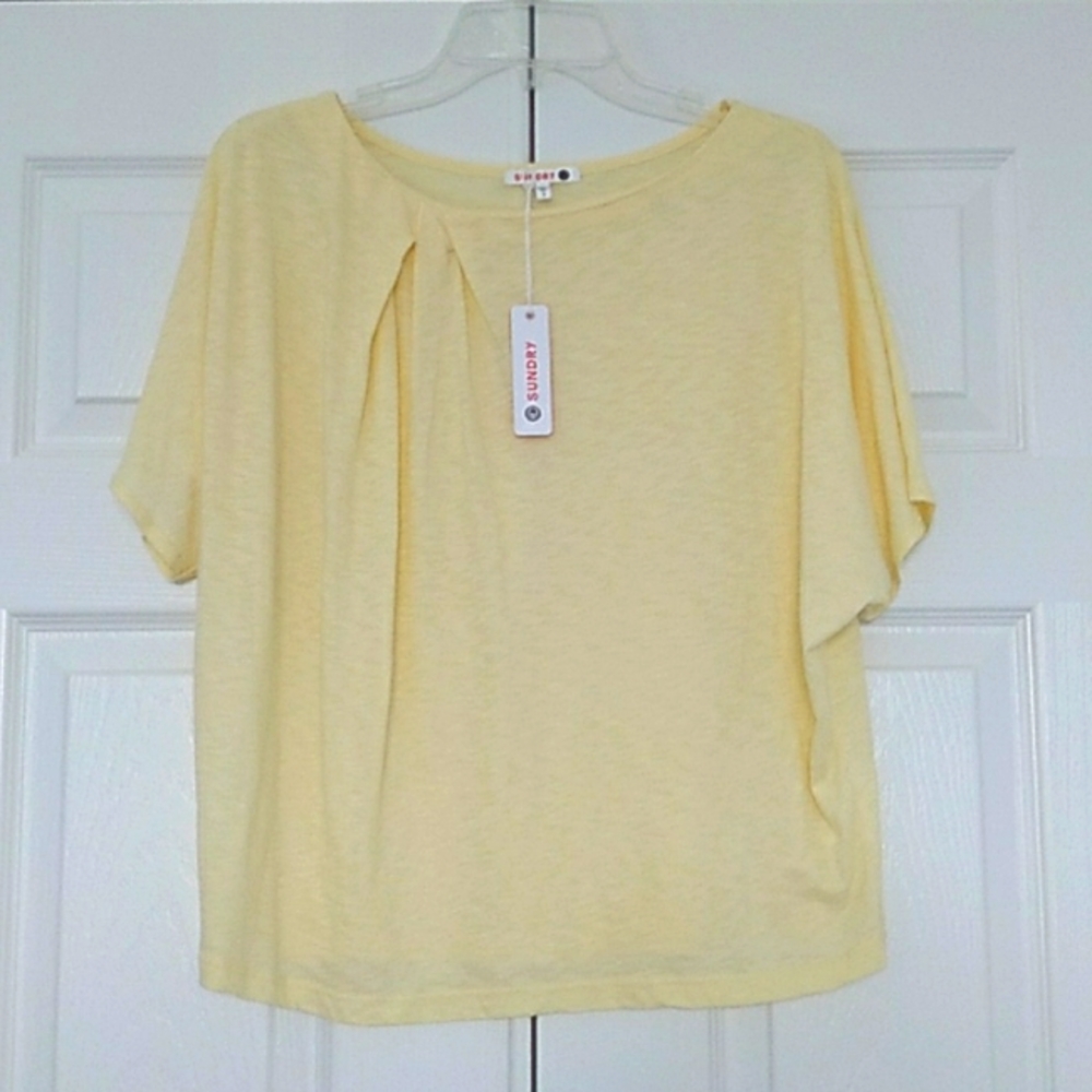 Sundry Yellow Twisted Neck Short Sleeve Top SZ S